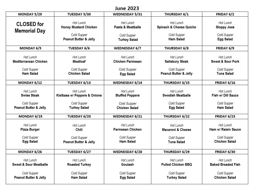 Monthly Menu – Corning Meals on Wheels