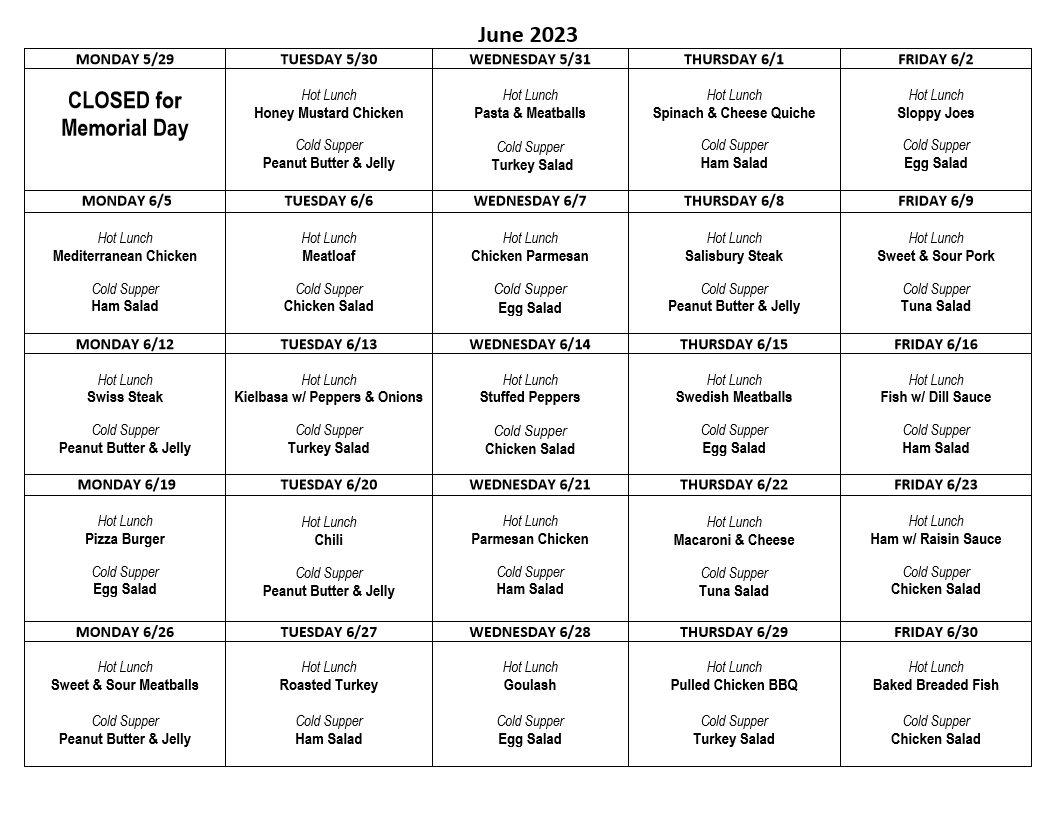 Monthly Menu – Corning Meals on Wheels